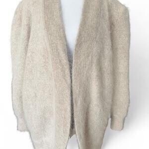 Vintage Venesha Angora Coat Jacket Sweater Cream Fuzzy Soft Lined Oversized S